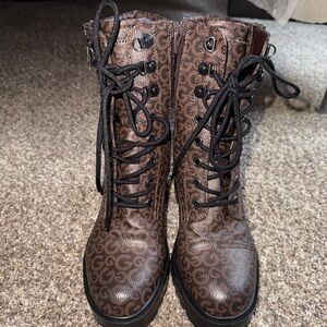 G by Guess Monogram Brown Lace-Up Boots
